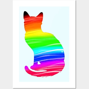 Bright Rainbow Cat Silhouette Posters and Art